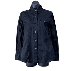 Roper Western Snap Button Shirt Women M Black Embroidery Gothic Cowgirl Rodeo